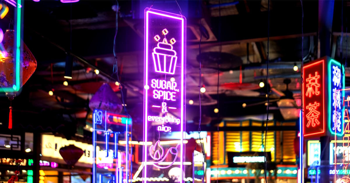 hanging vibrant commercial neon signs