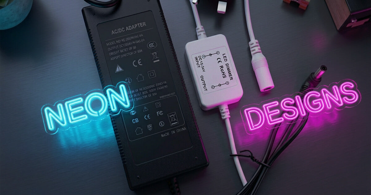 adapter and dimmer plugin with glow neon and designs