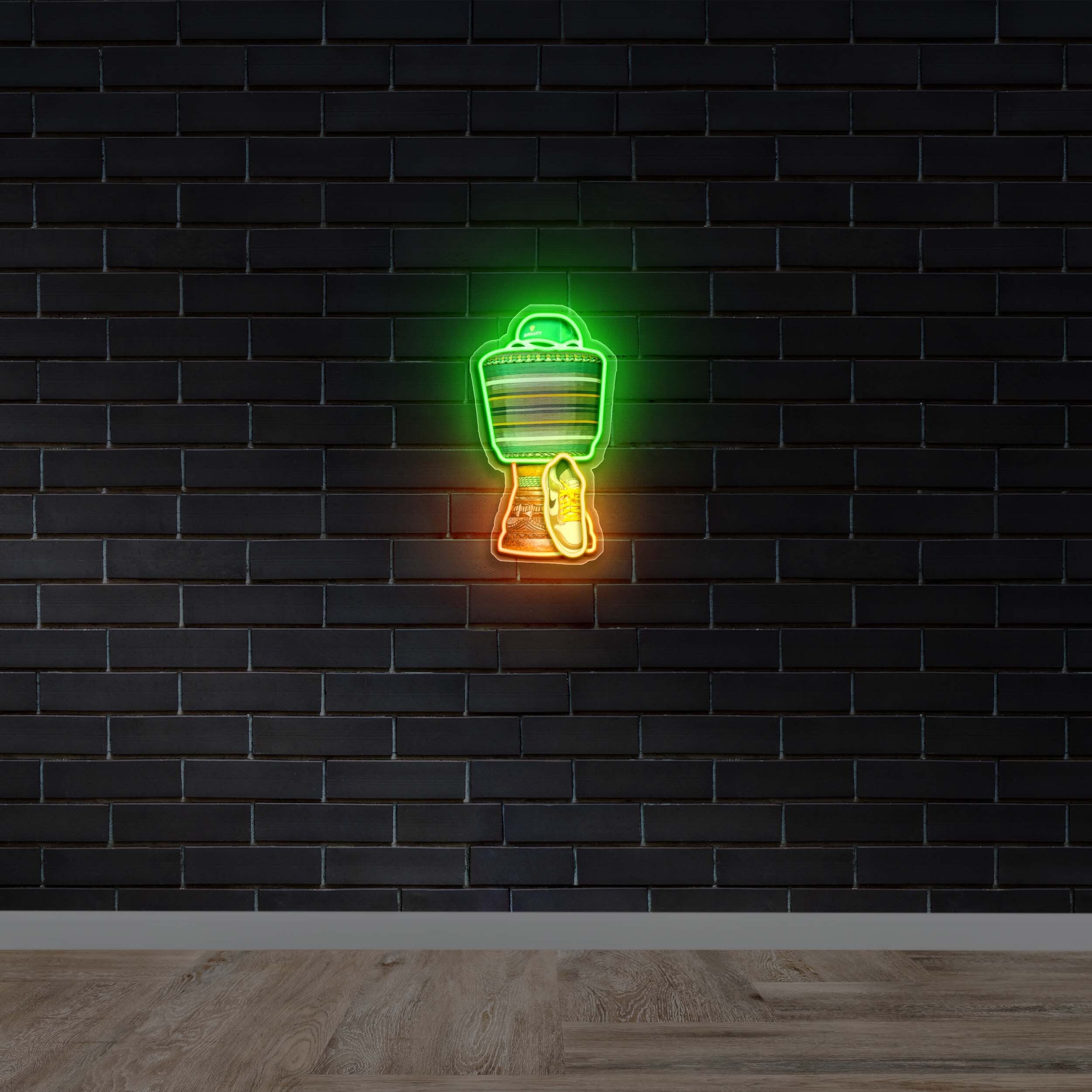 Djembe, Sneaker, and Hat - Premium Neon Artwork