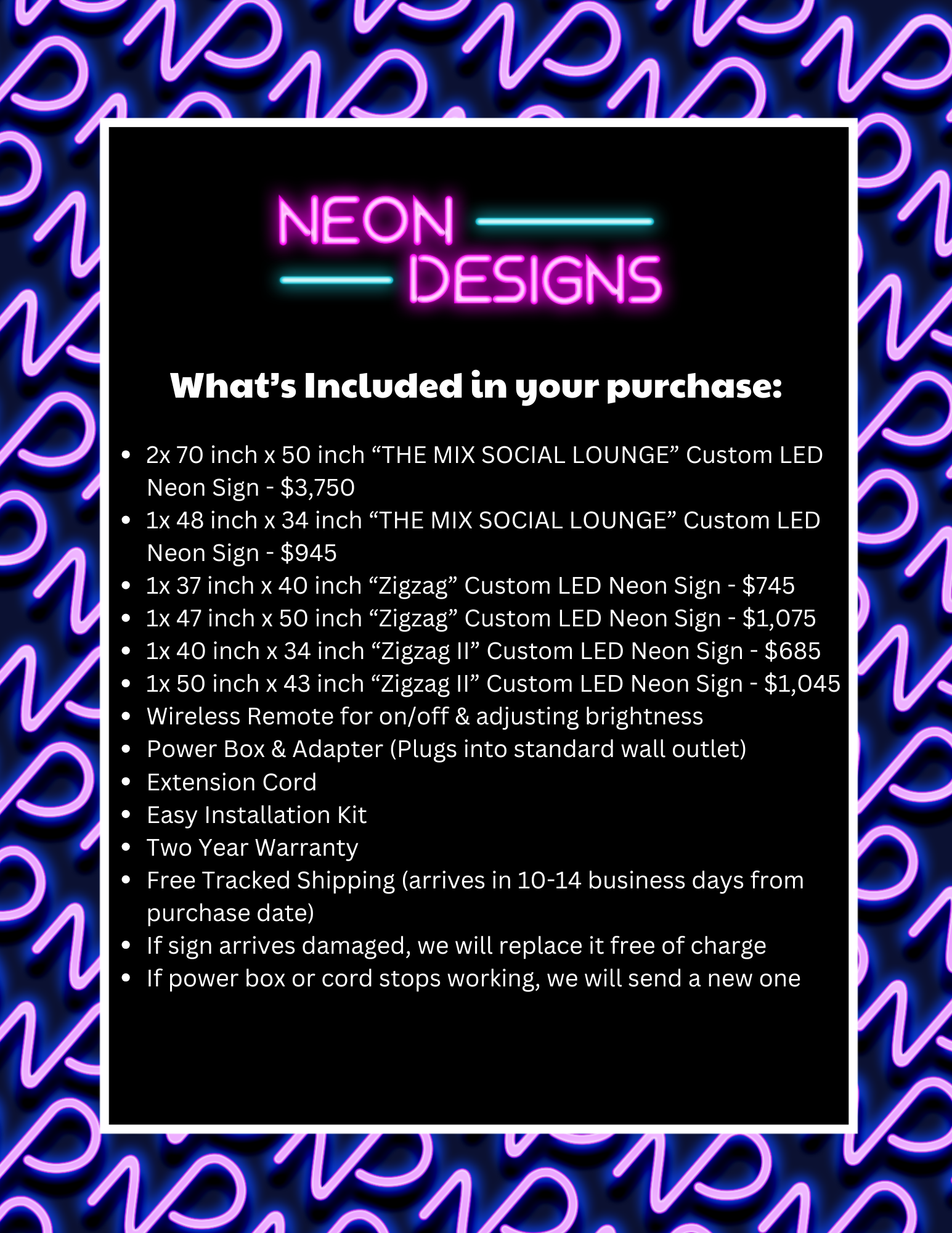 THE MIX SOCIAL LOUNGE + Zigzag signs (combined quote) - Premium Neon Artwork