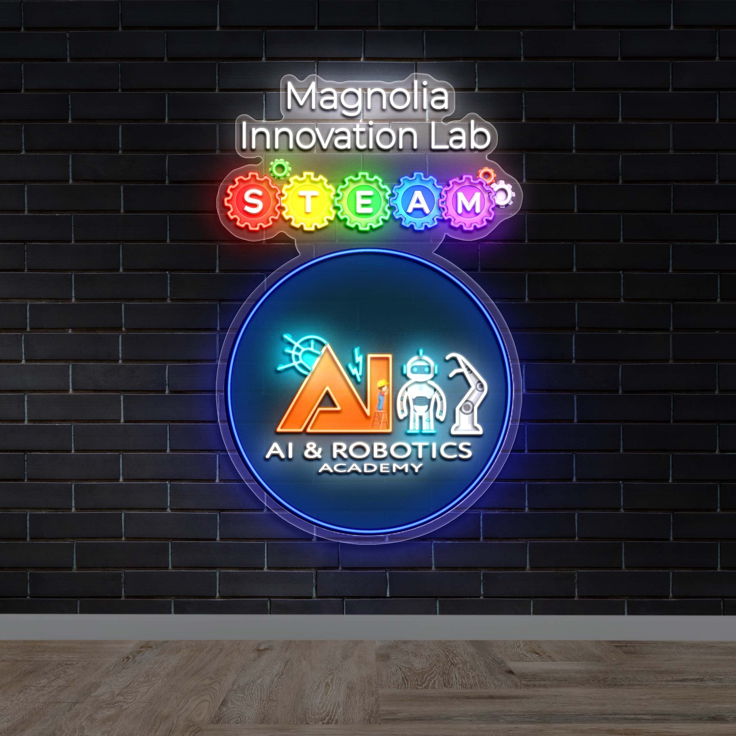 MAGNOLIA INNOVATION LAB with AI & Robotics - Premium Neon Artwork