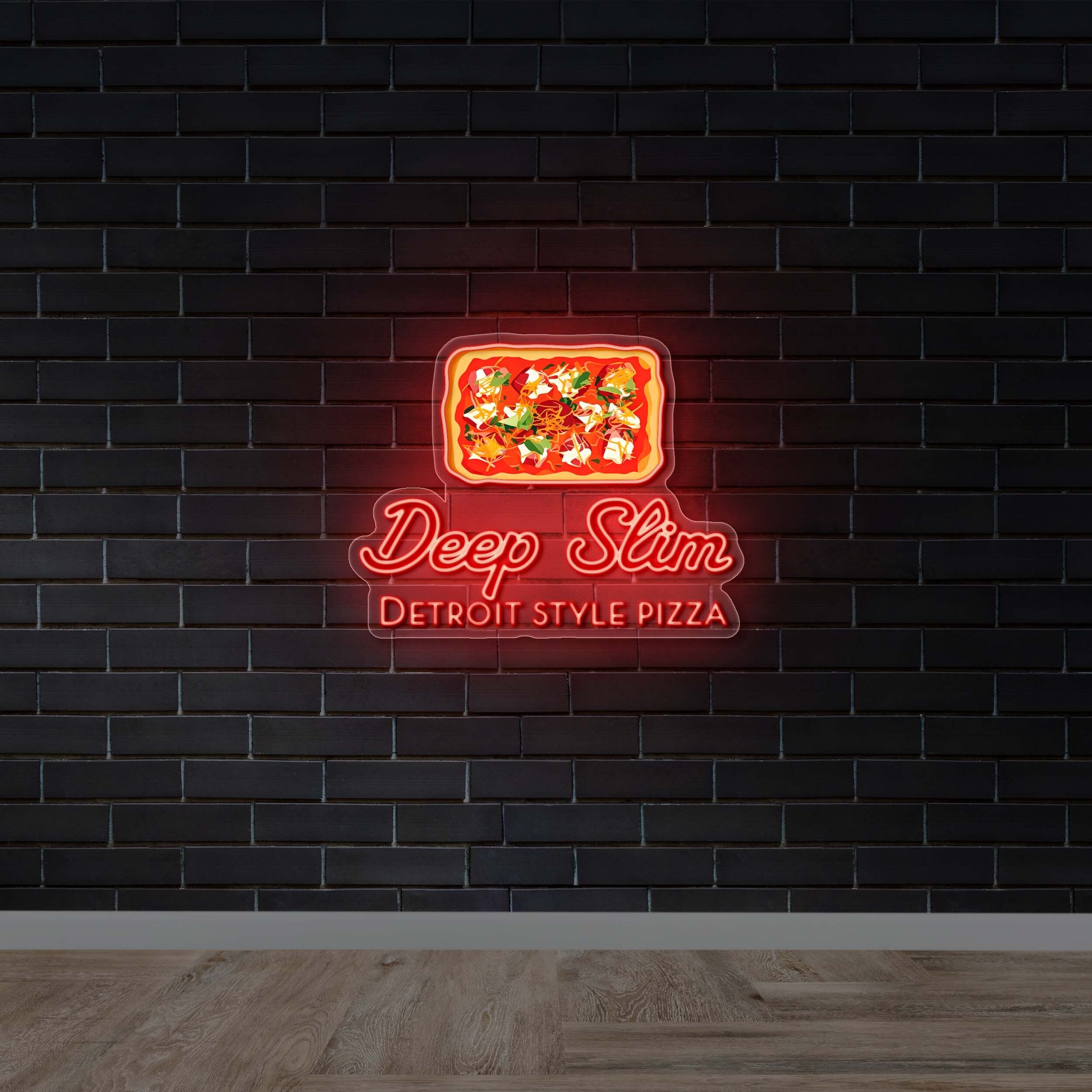 Deep Slim Detroit Style Pizza - Premium Neon Artwork