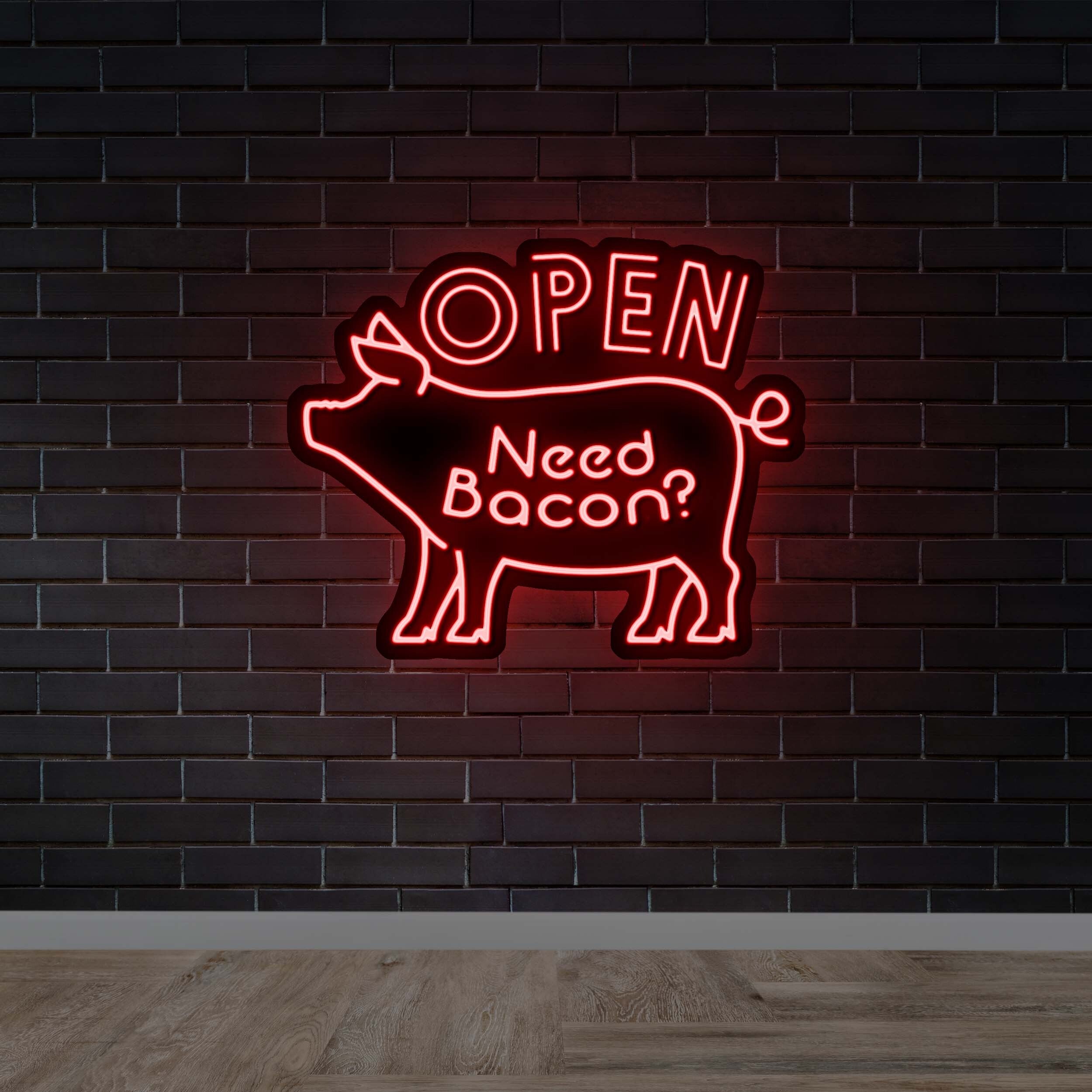 OPEN NEED BACON? - Premium Neon Artwork