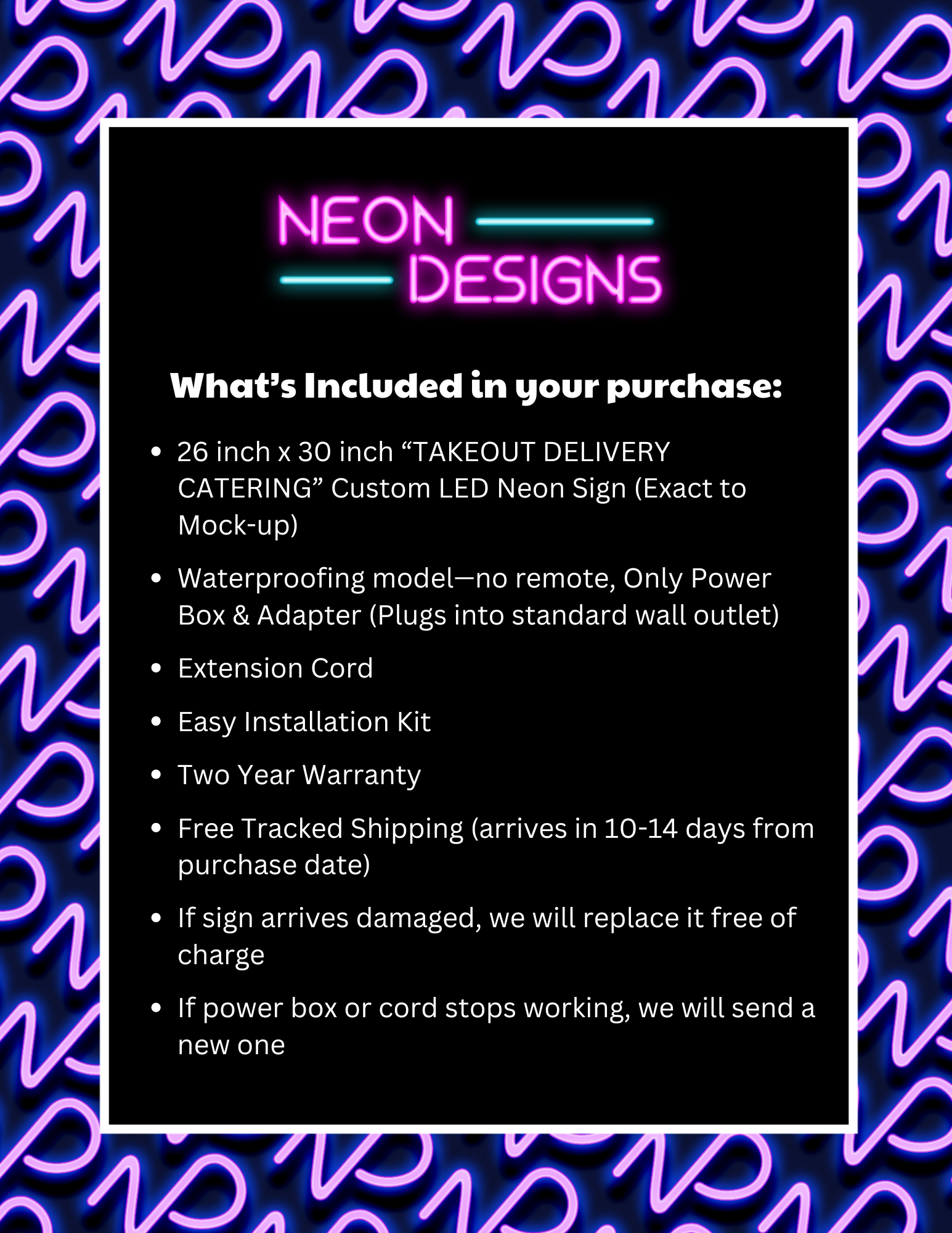TAKEOUT DELIVERY CATERING - Premium Neon Artwork