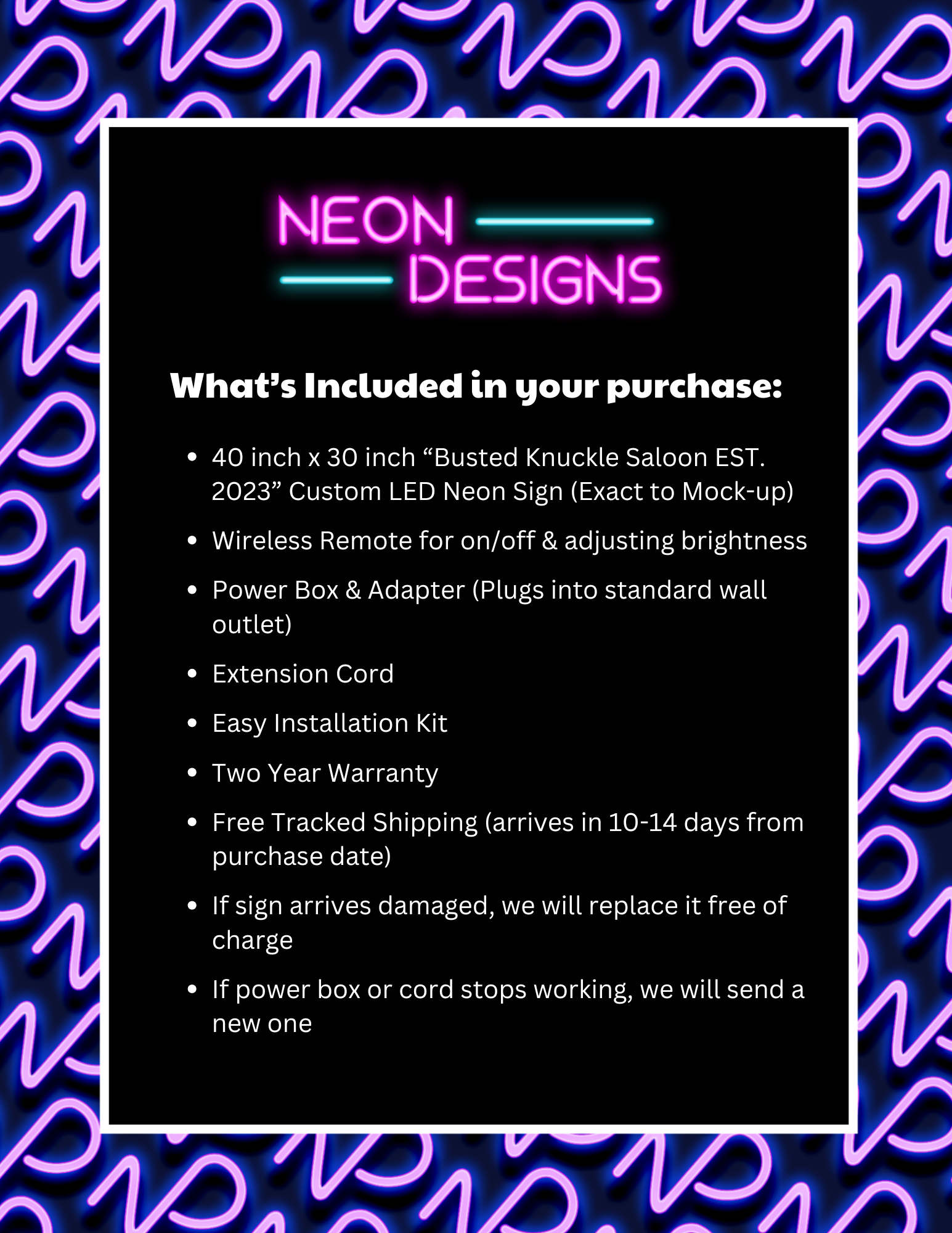 Busted Knuckle Saloon EST. 2023 - Premium Neon Artwork