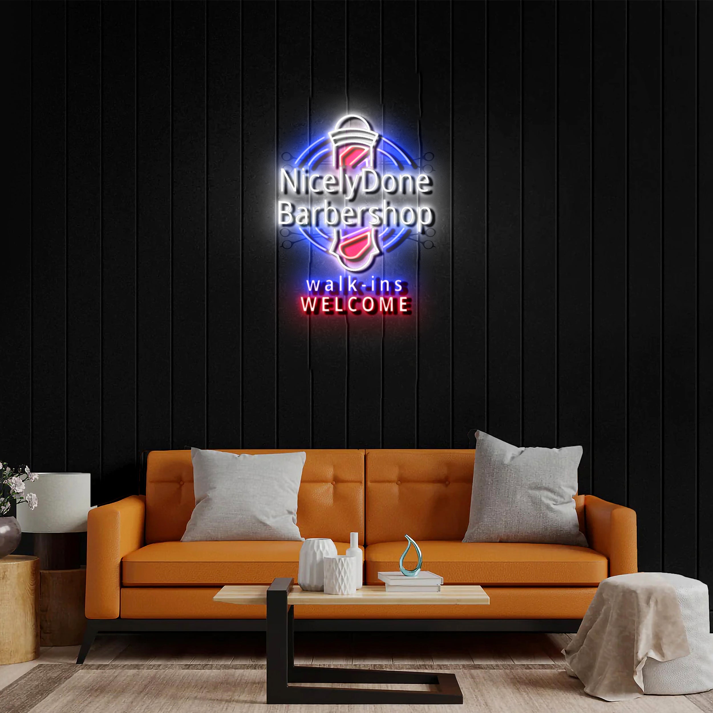 NicelyDone Barbershop - Premium Neon Artwork
