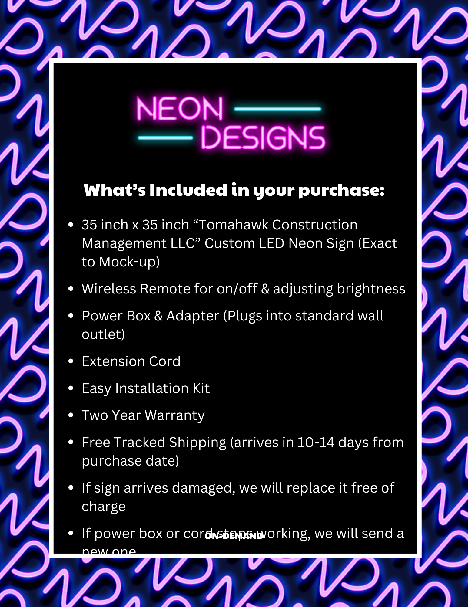 Tomahawk Construction Management LLC - Premium Neon Artwork