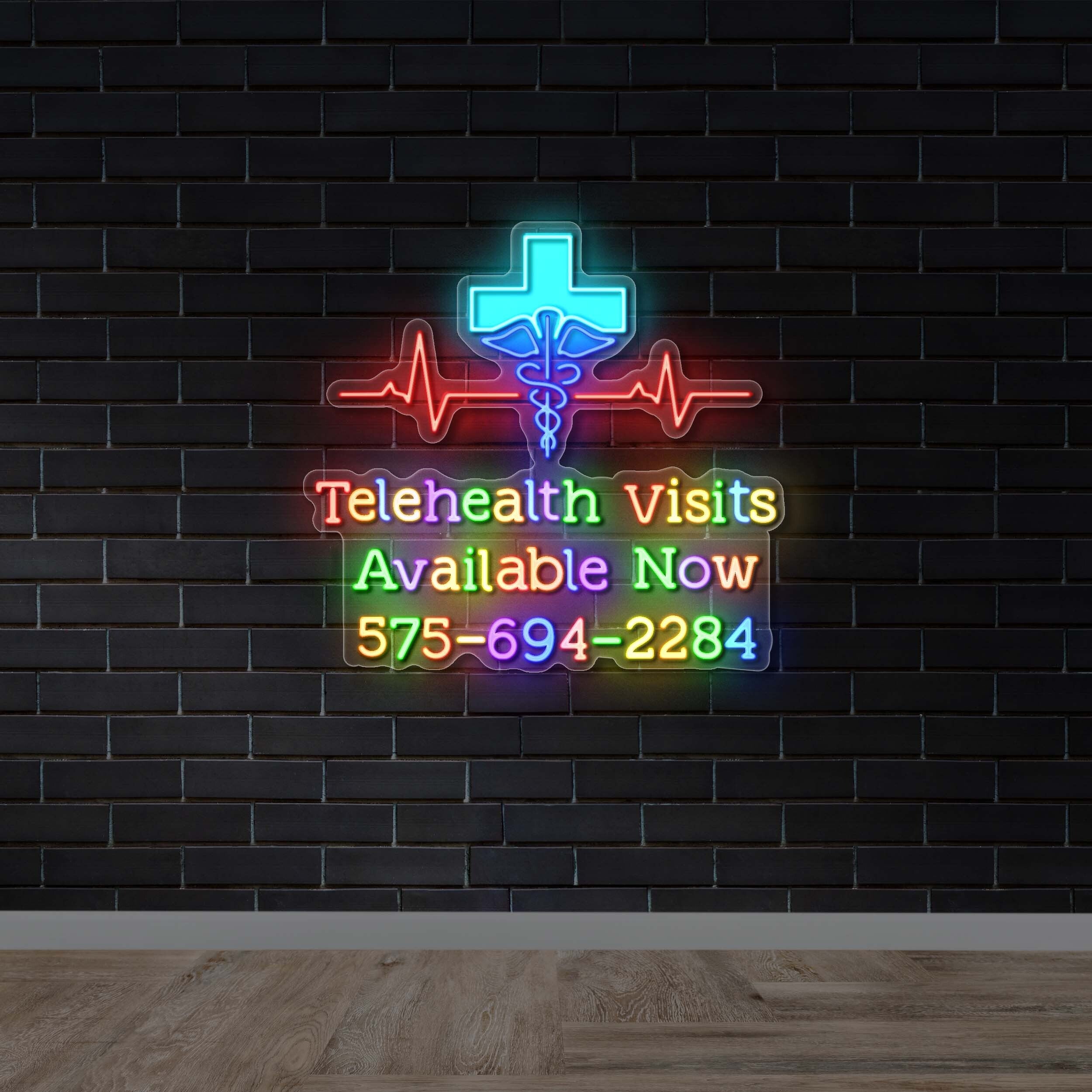 Telehealth Visits Available Now - Premium Neon Artwork