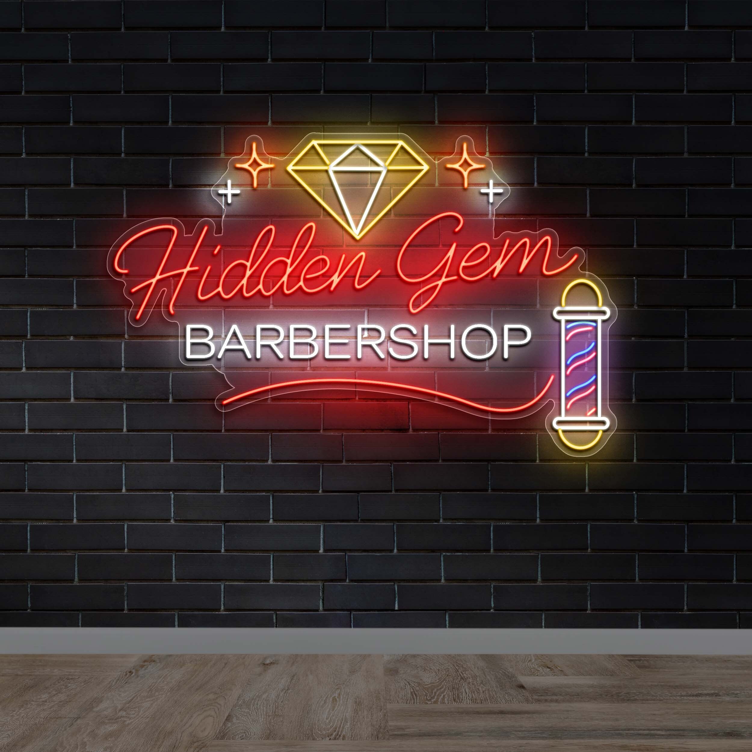 Hidden Gem Barbershop - Premium Neon Artwork