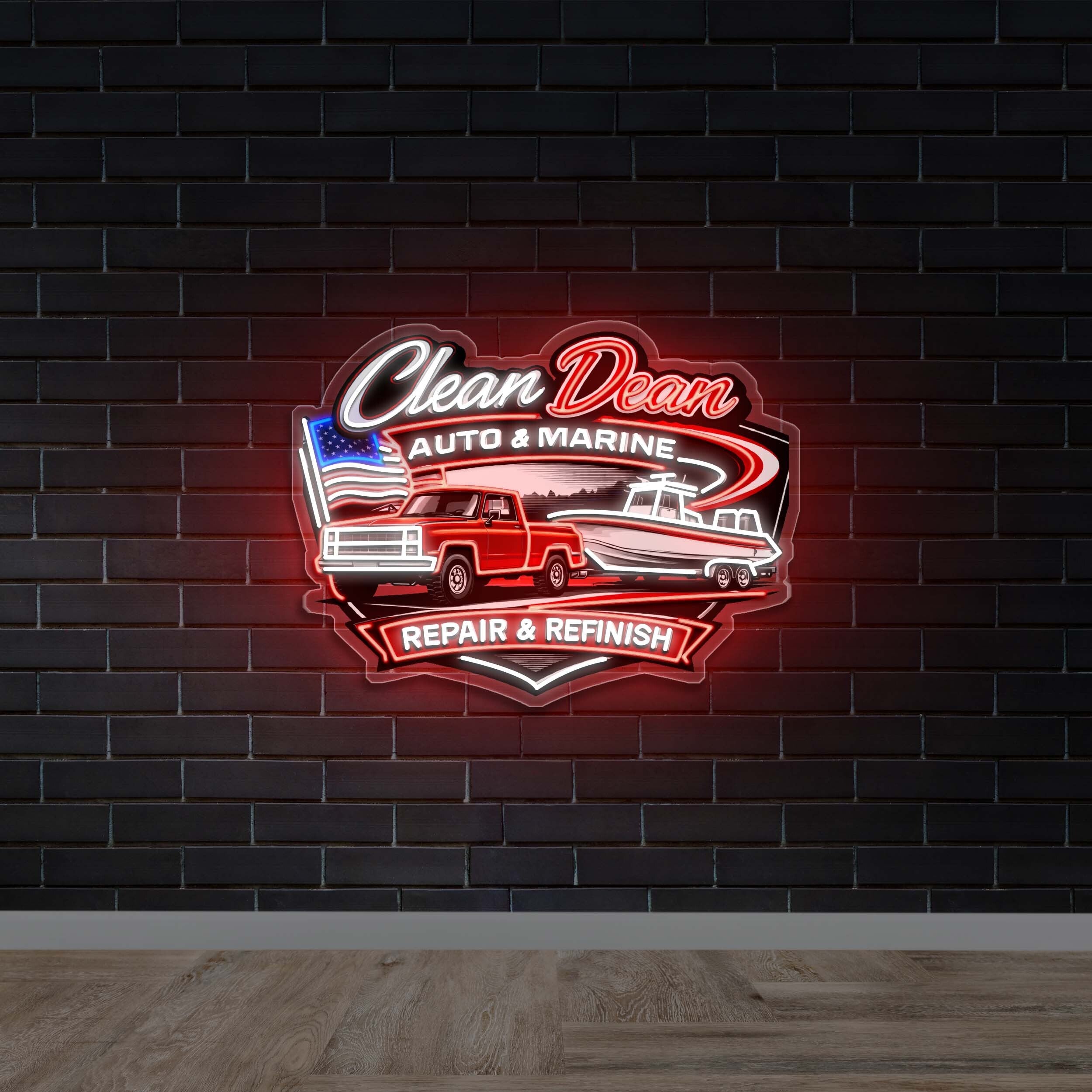 Clean Dean Auto & Marine - Premium Neon Artwork