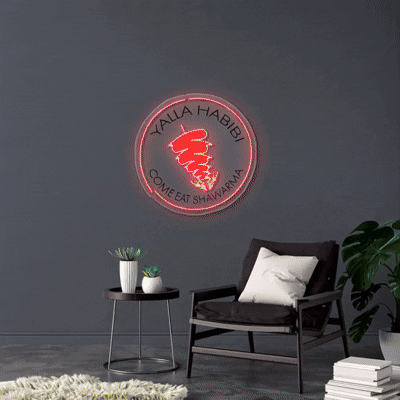Yalla Habibi Come Eat Shawarma - Premium Neon Artwork