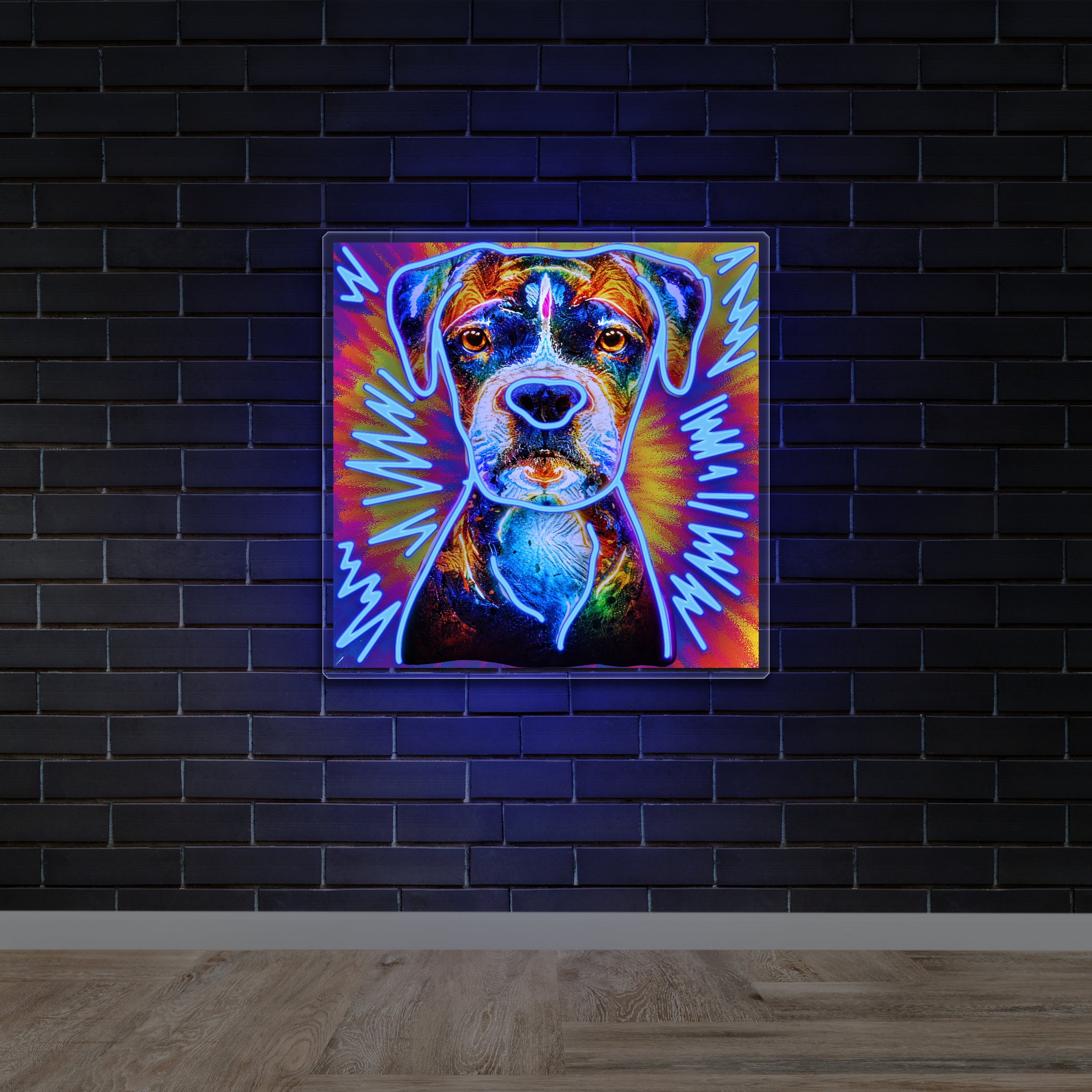 Colorful Dog Portrait Outline (with background) - Premium Neon Artwork