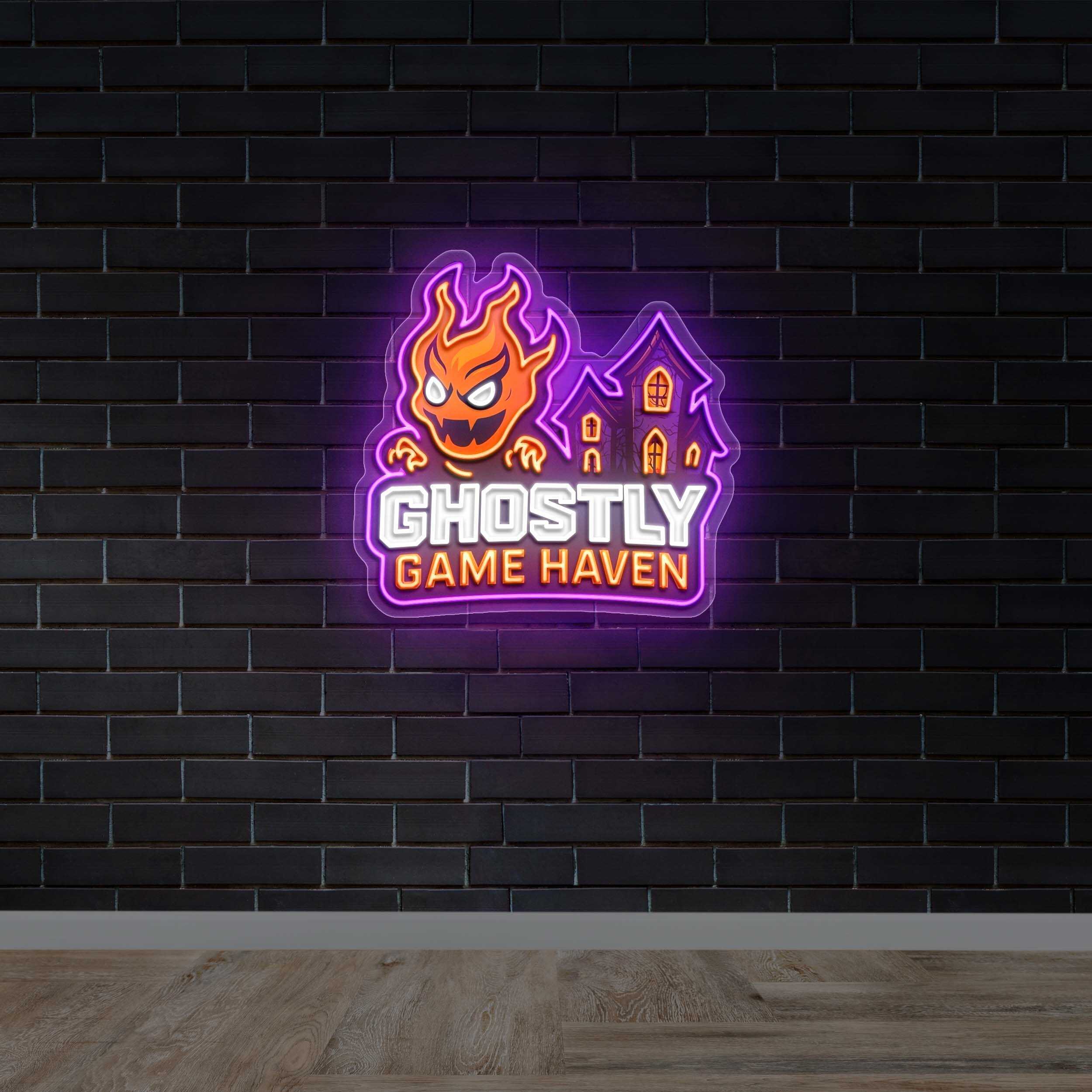 Ghostly Game Haven - Premium Neon Artwork