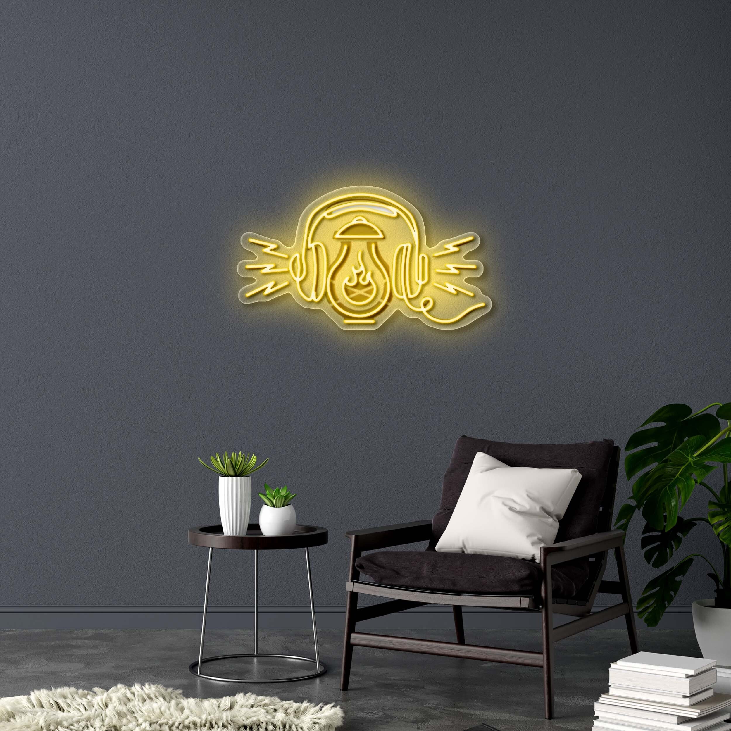 LANTERN AND HEADPHONES - Premium Neon Artwork