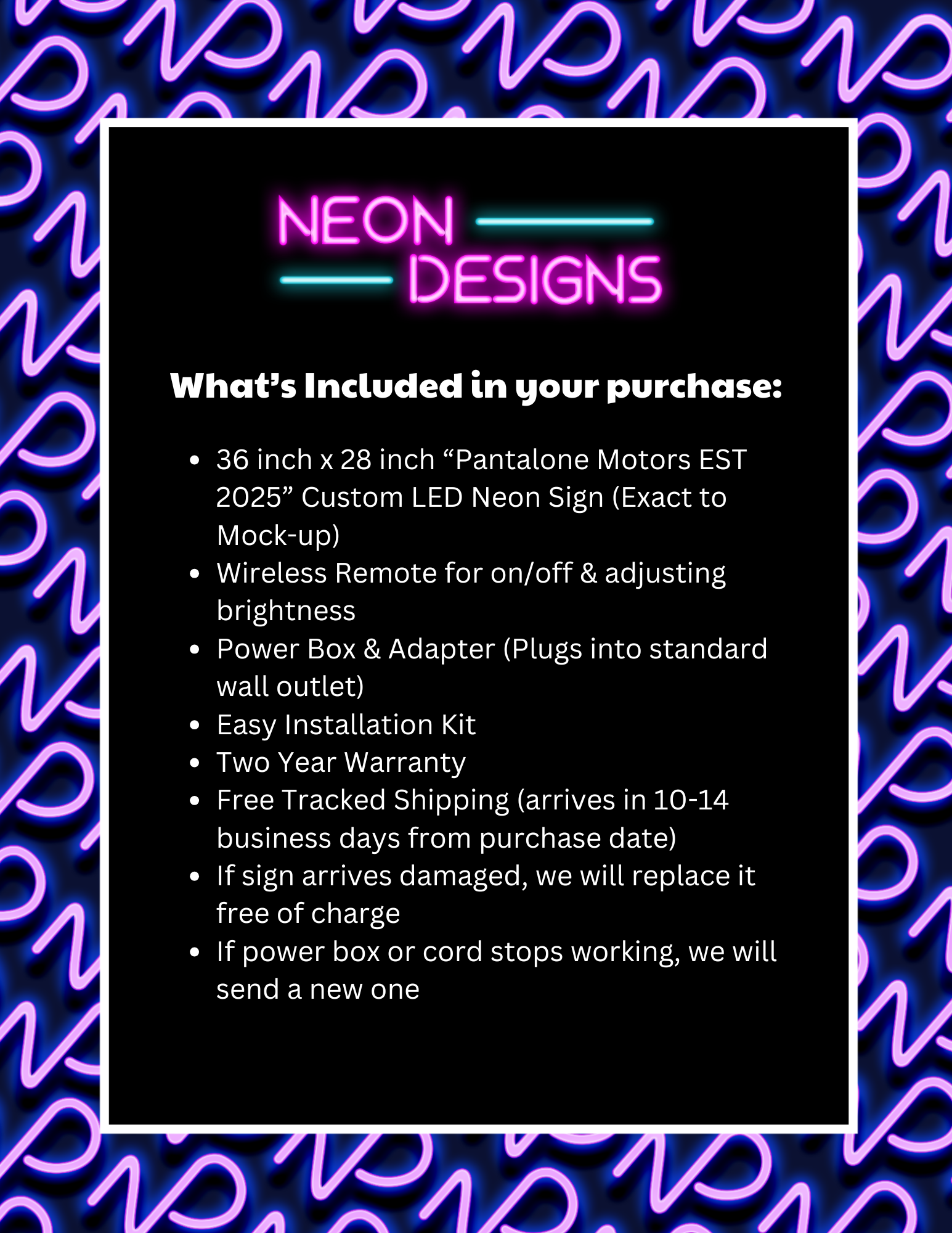 Pantalone Motors EST 2025 - Premium Neon Artwork