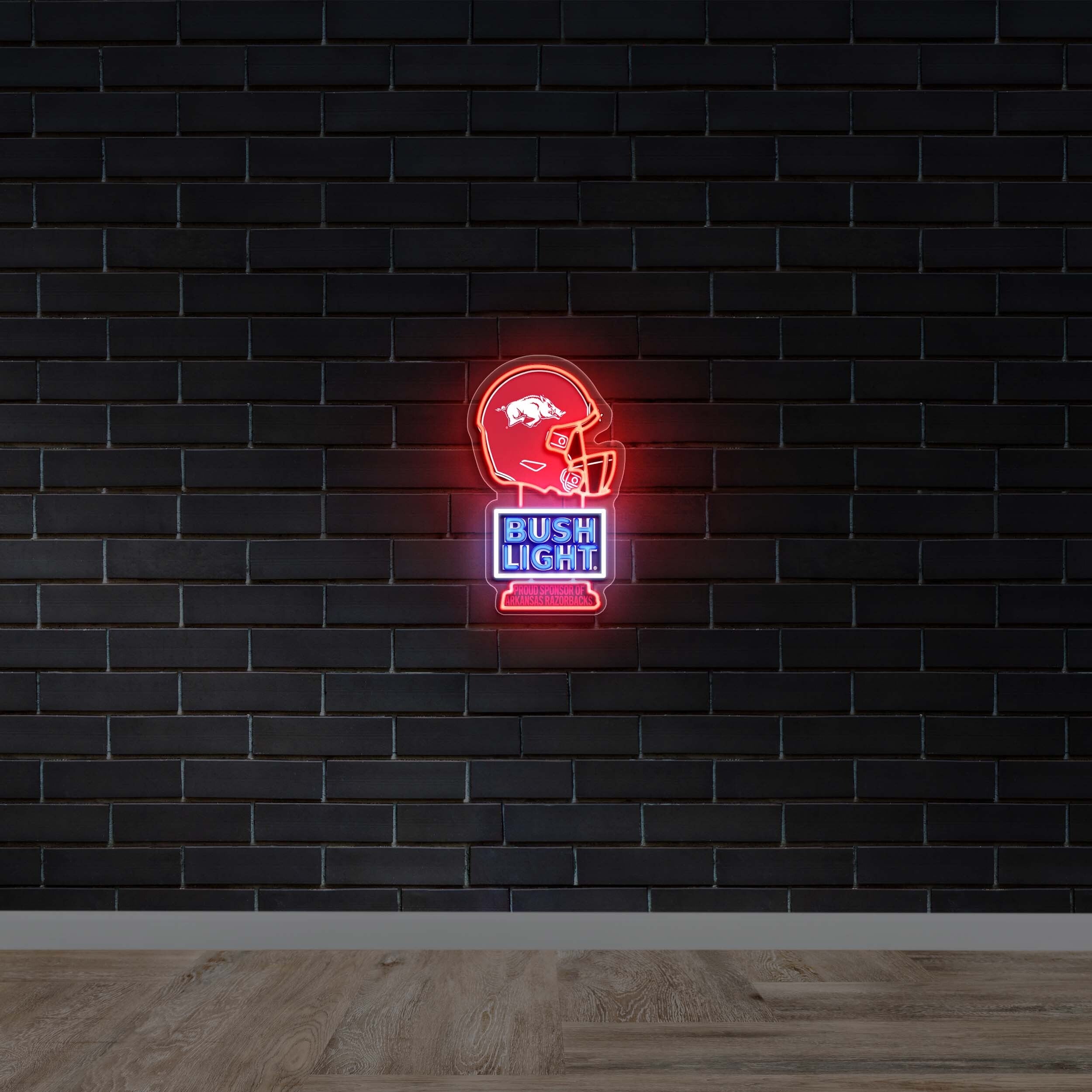 Arkansas Razorback Helmet Bush Light - Premium Neon Artwork