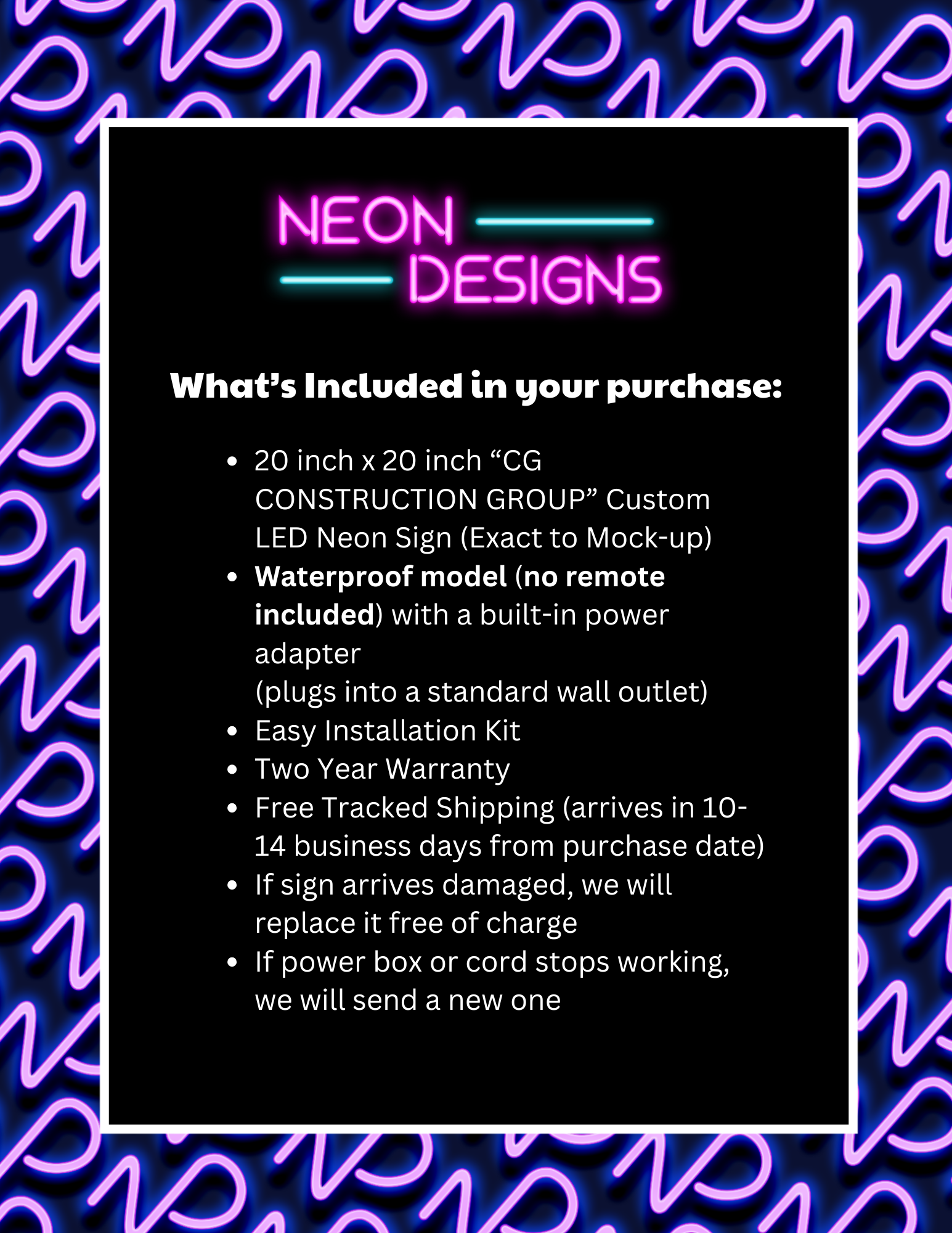 CG CONSTRUCTION GROUP - Premium Neon Artwork