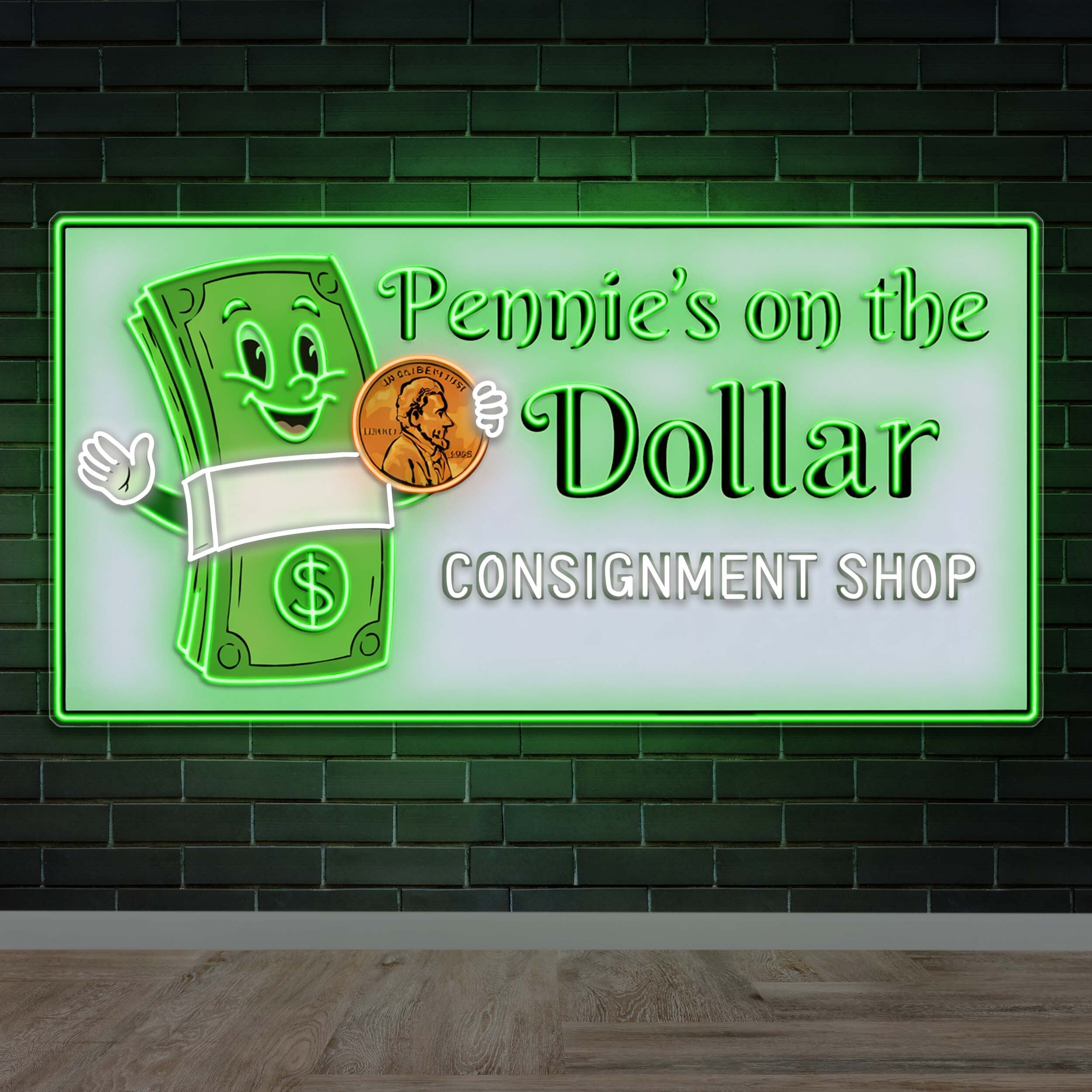 PENNIE'S ON THE DOLLAR Consignment Shop - Premium Neon Artwork