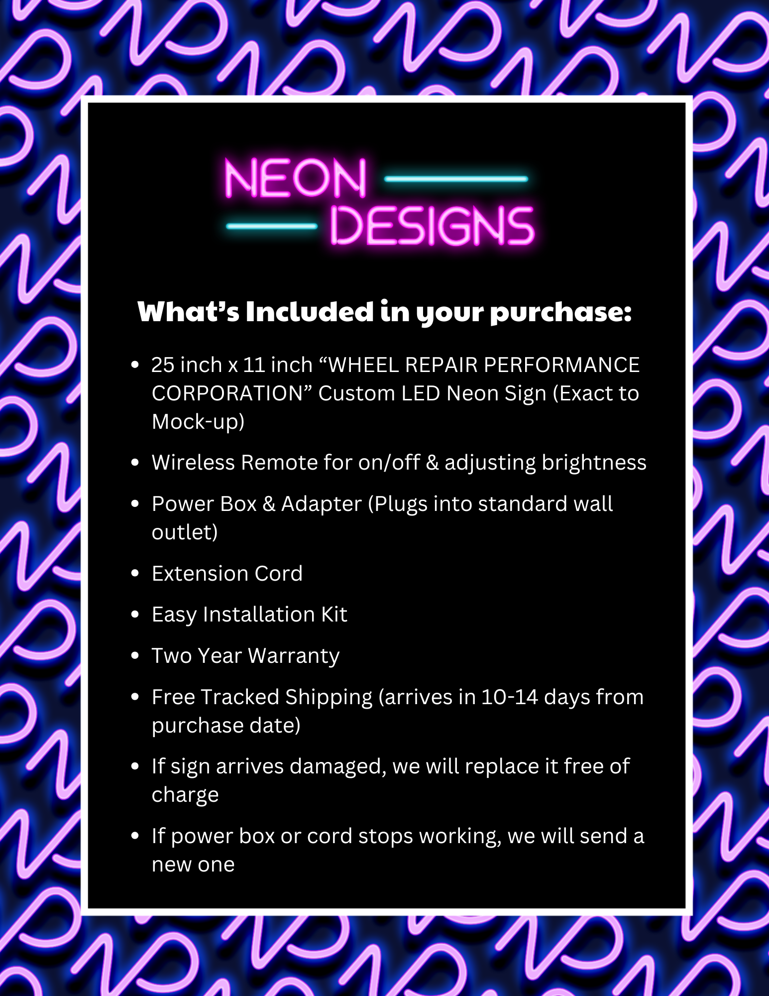 WHEEL REPAIR PERFORMANCE CORPORATION - Premium Neon Artwork