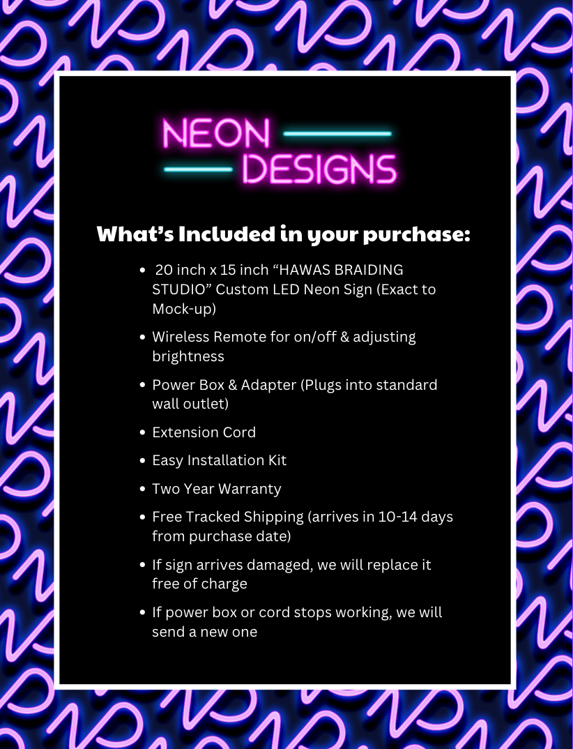 Hawas Braiding Studio - Premium Neon Artwork