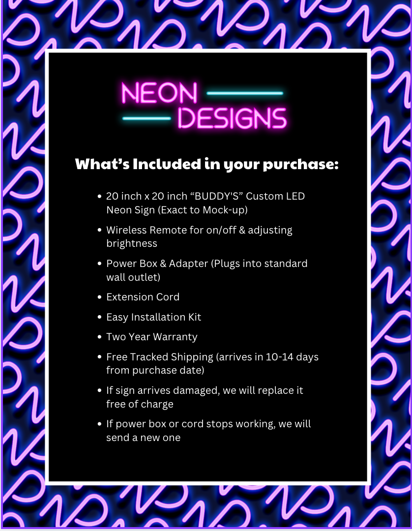 BUDDY'S - Premium Neon Artwork