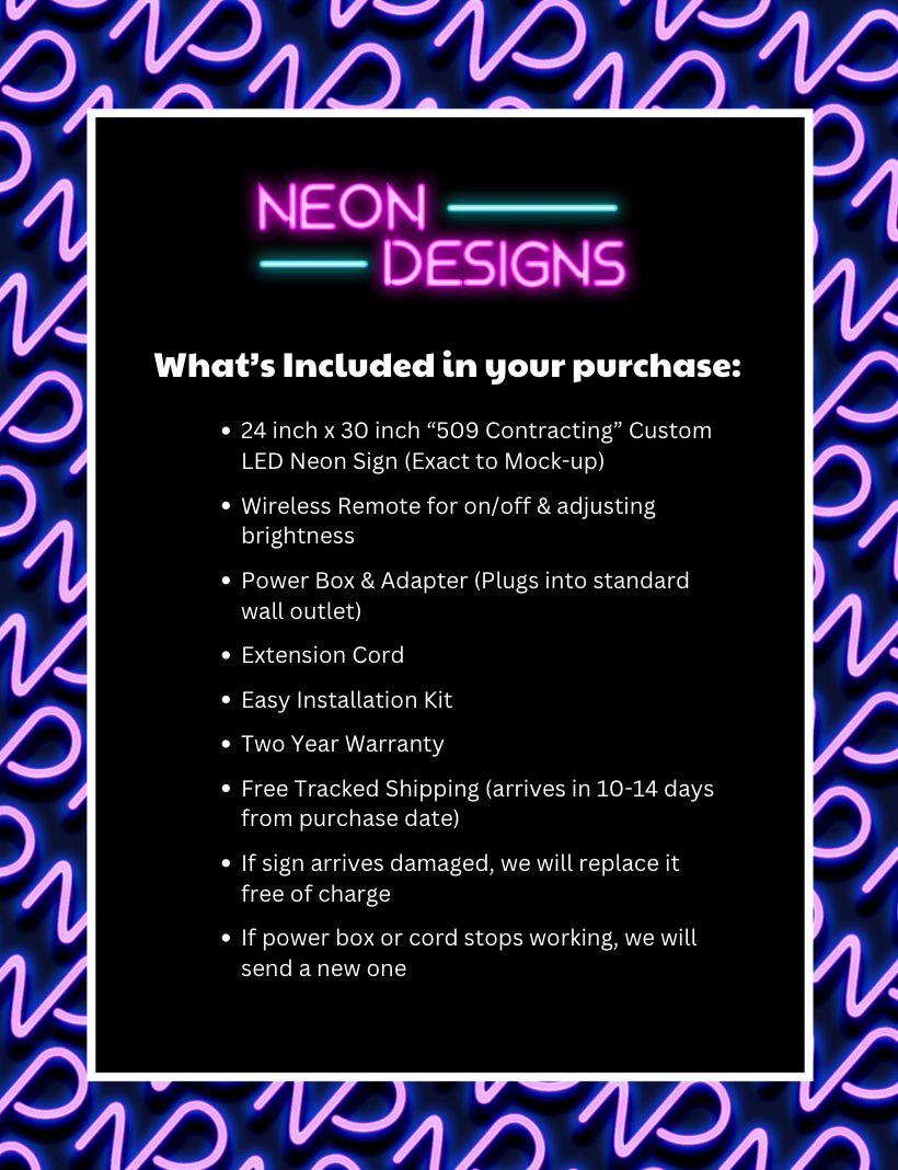 509 Contracting - Premium Neon Artwork