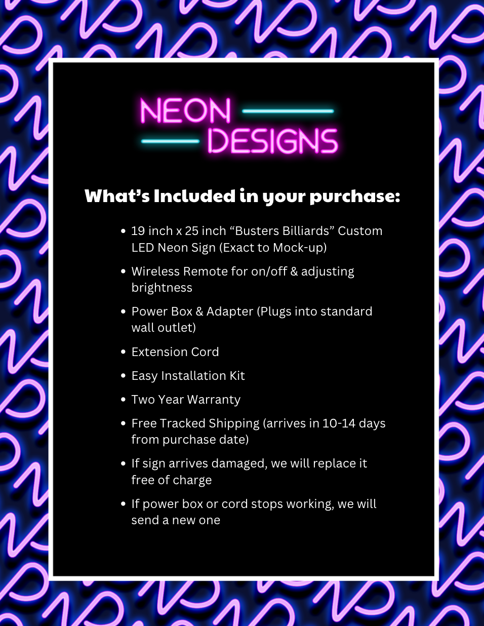 Busters Billiards - Premium Neon Artwork