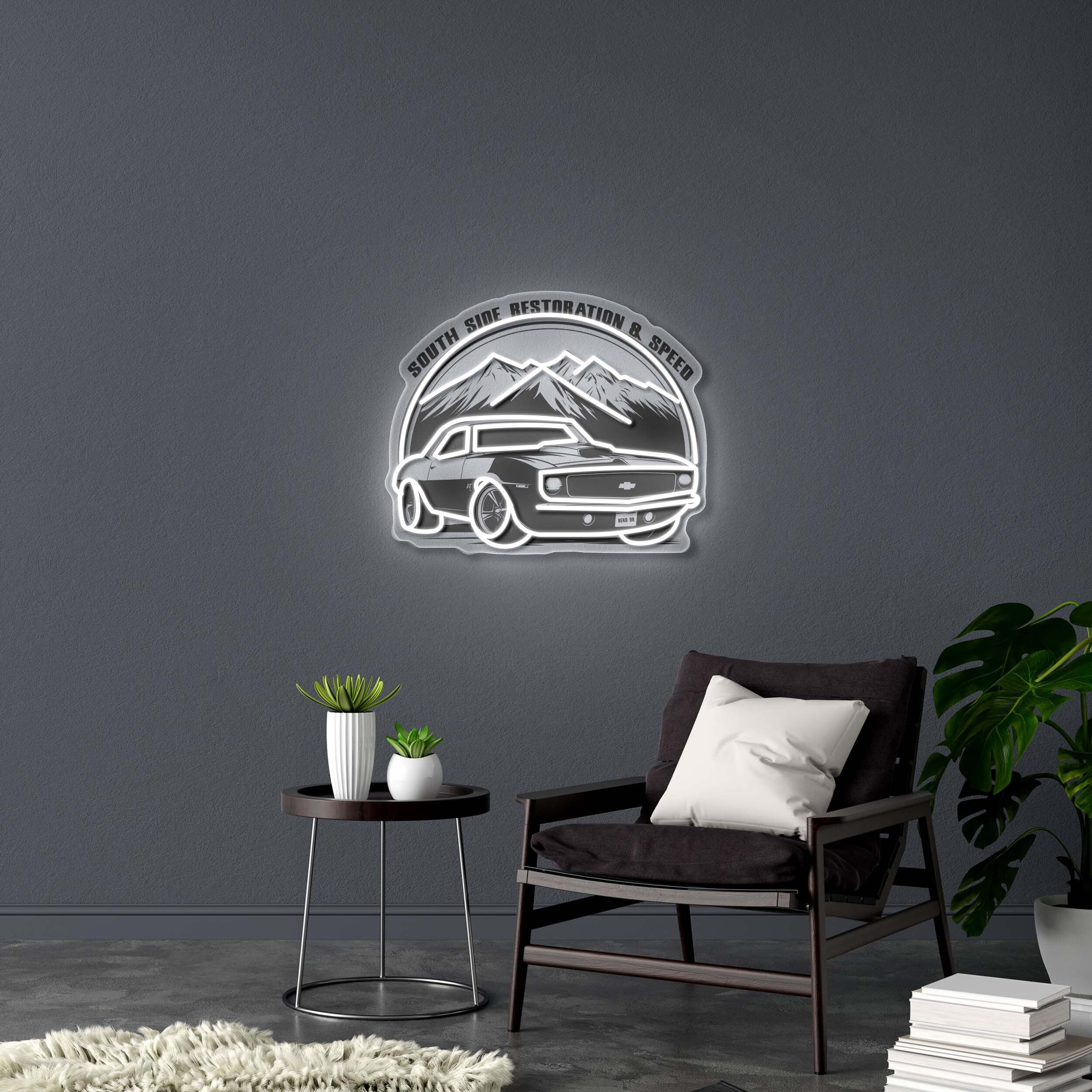 South Side Restoration & Speed Logo - Premium Neon Artwork