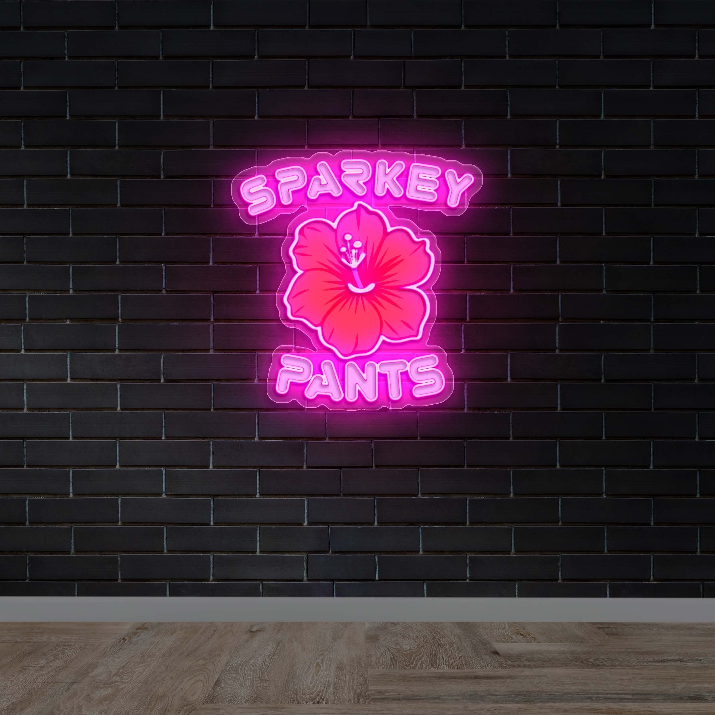 SPARKEY PANTS with hibiscus | Bubble Font - Premium Neon Artwork
