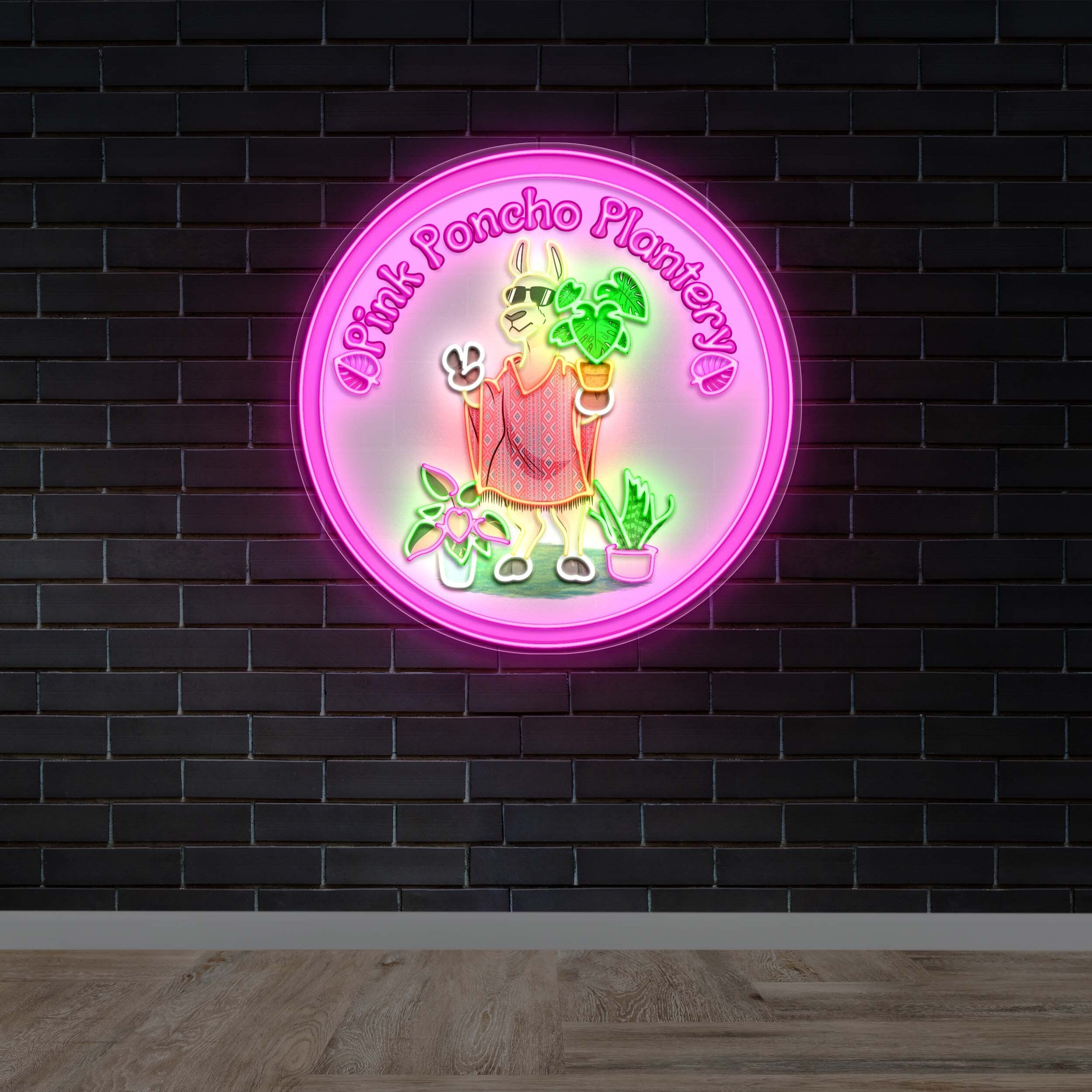Pink Poncho Plantery - Premium Neon Artwork