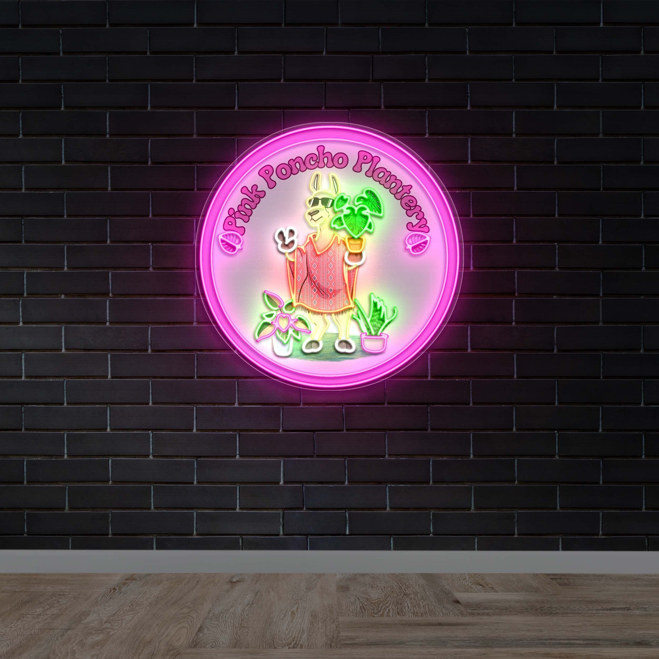 Pink Poncho Plantery - Premium Neon Artwork