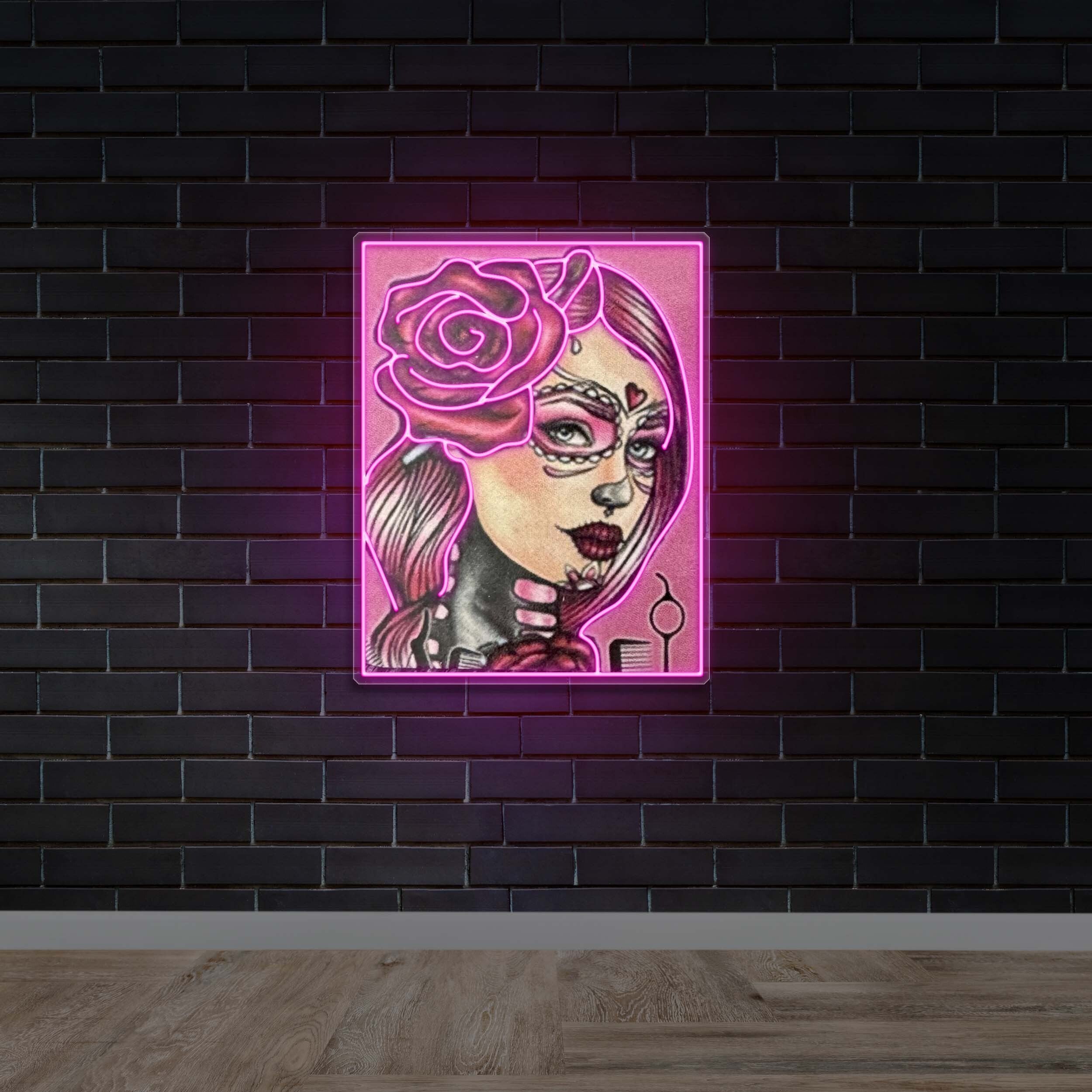 Sugar Rose Skull - Premium Neon Artwork