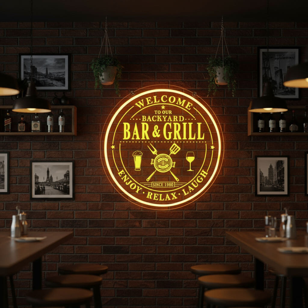 Backyard Bar & Grill Vintage Custom LED Neon Sign