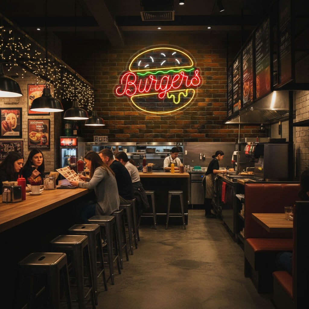 Burgers Premium Restaurant Fast Food LED Neon Sign