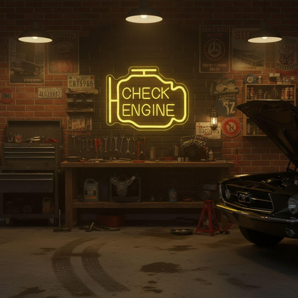 Check Engine Man Cave LED Neon Sign