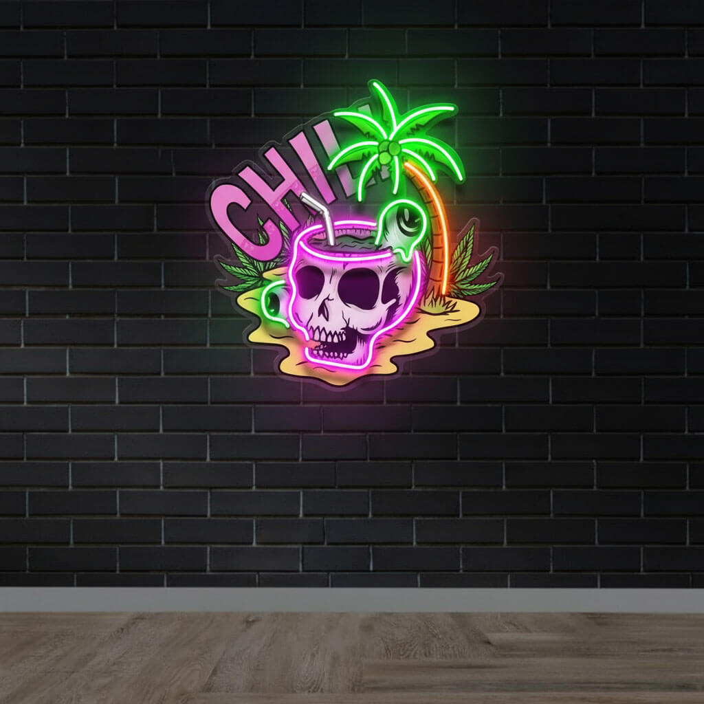Chill Skull Tropical UV Print LED Neon Art Sign