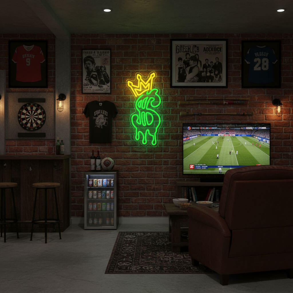Dollar King Crown Man Cave LED Neon Sign