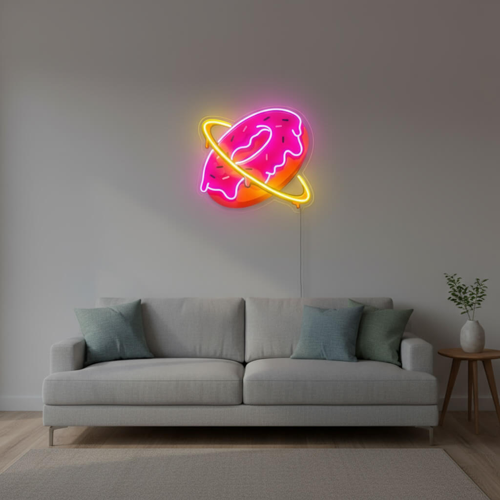 Glowy Donut Planet Home Decor UV Print LED Neon Sign