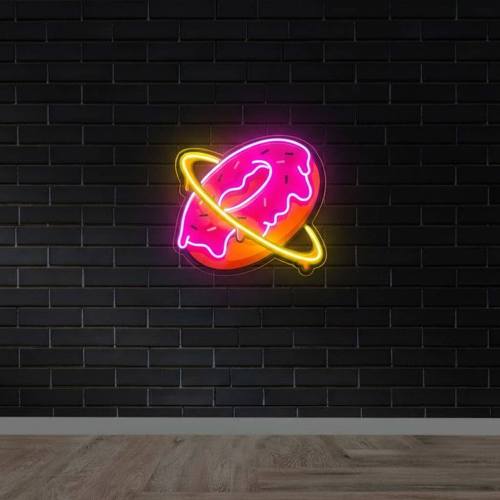 Glowy Donut Planet Home Decor UV Print LED Neon Sign