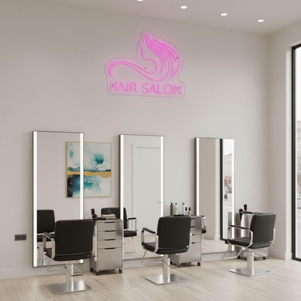 Hair Salon with Elegant Woman Silhouette LED Neon Sign
