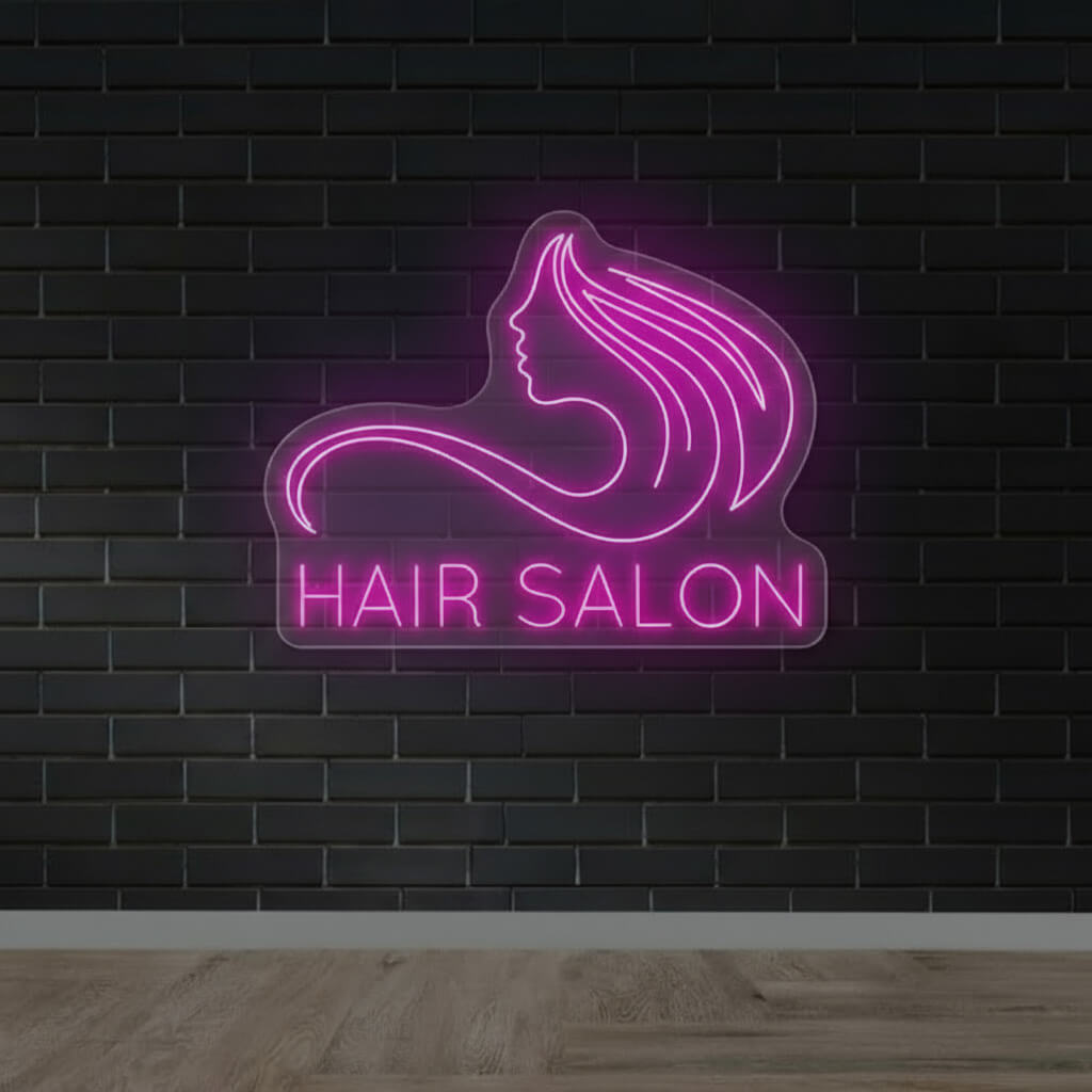 Hair Salon with Elegant Woman Silhouette LED Neon Sign