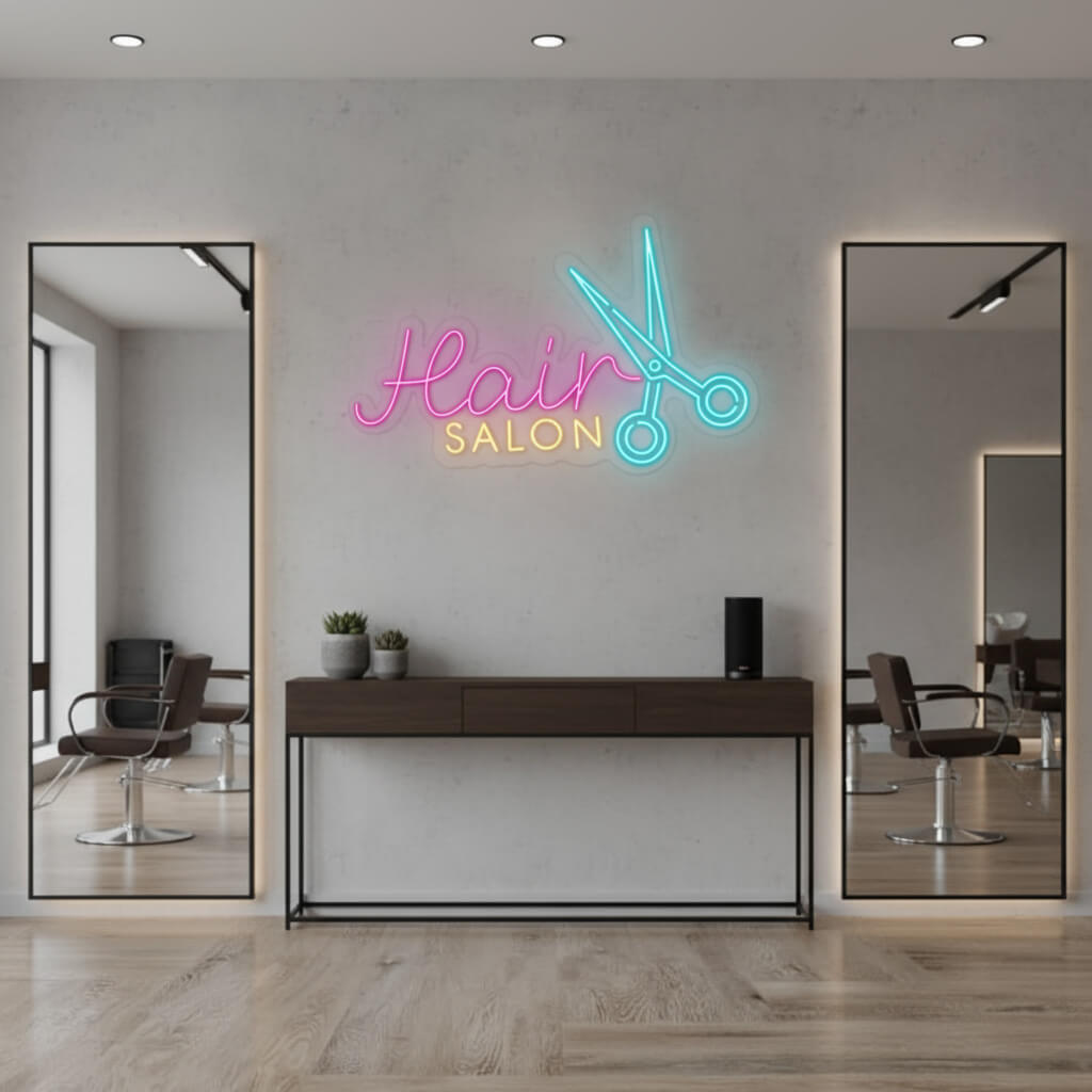 Hair Salon with Scissors LED Neon Sign