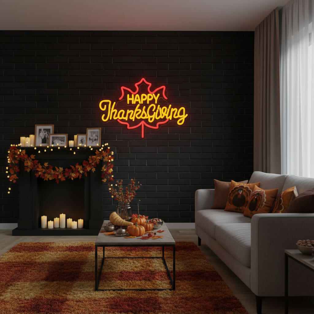 Happy Thanksgiving Warm Fall - Events Decor LED Neon Sign