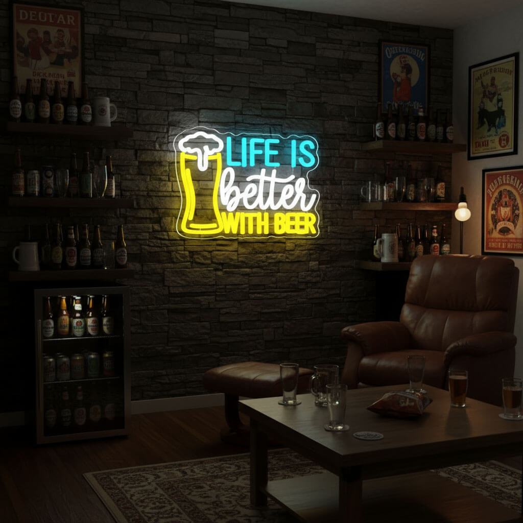 Life is Better With Beer Man Cave LED Neon Sign