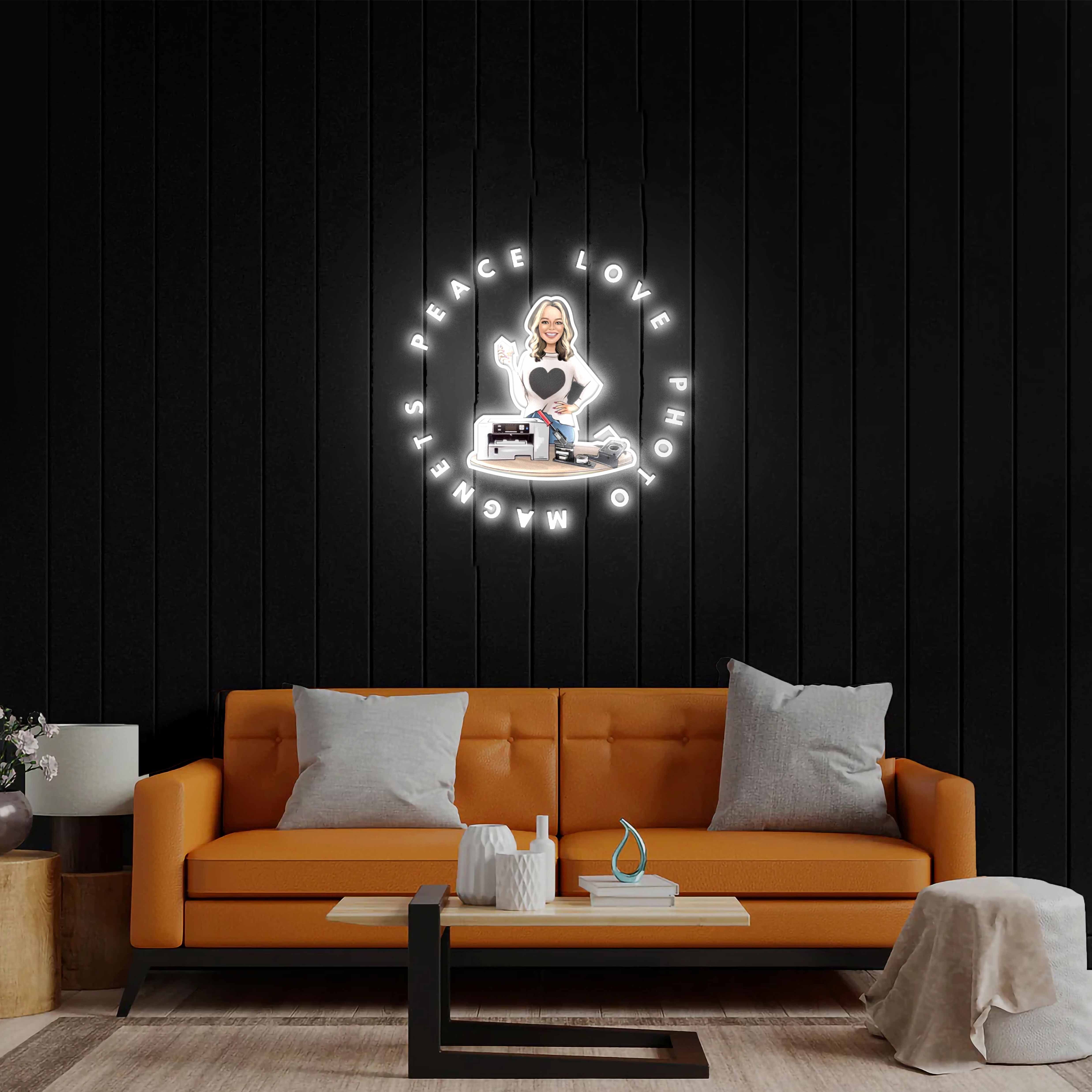 Peace Love Photo Magnets - Premium Neon Artwork