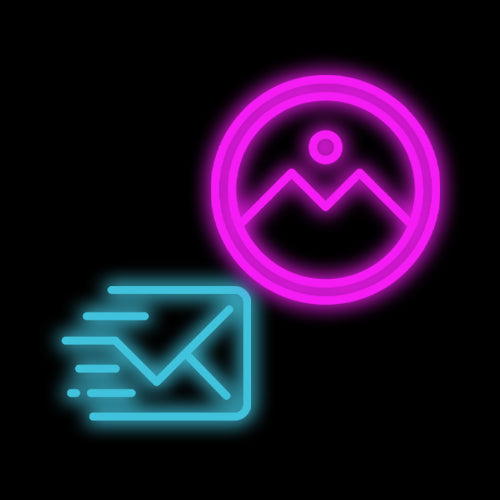 Neon logo sign and a quick email icon