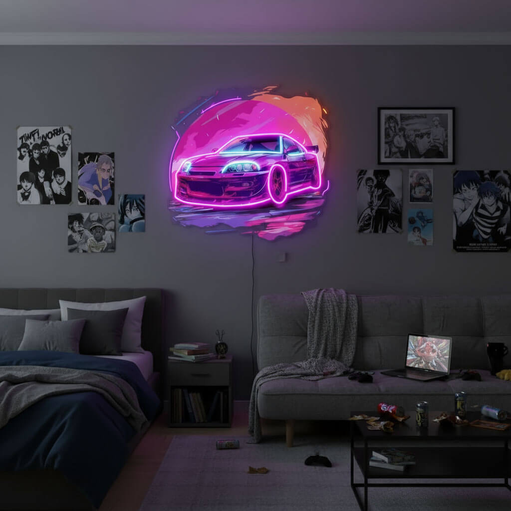 Synthwave Car Moon UV Print LED Neon Art Sign