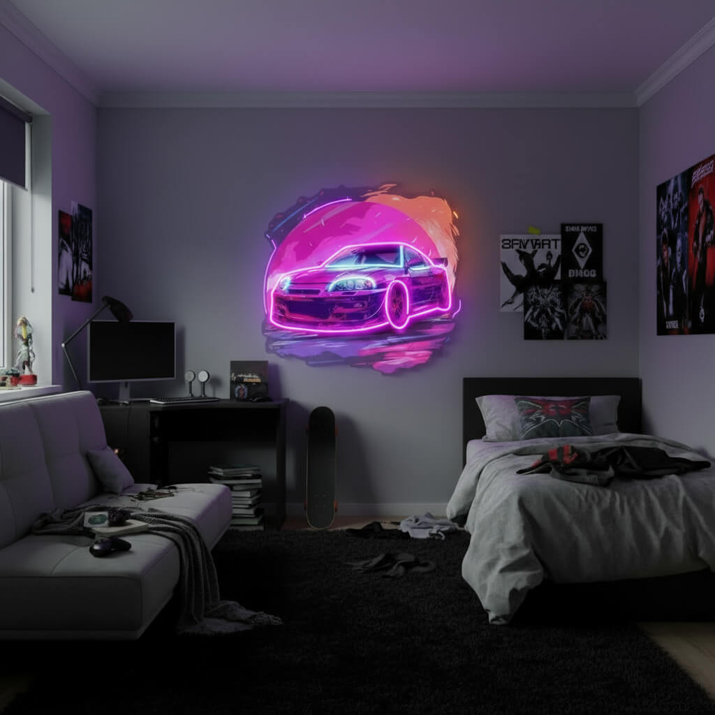 Synthwave Car Moon UV Print LED Neon Art Sign
