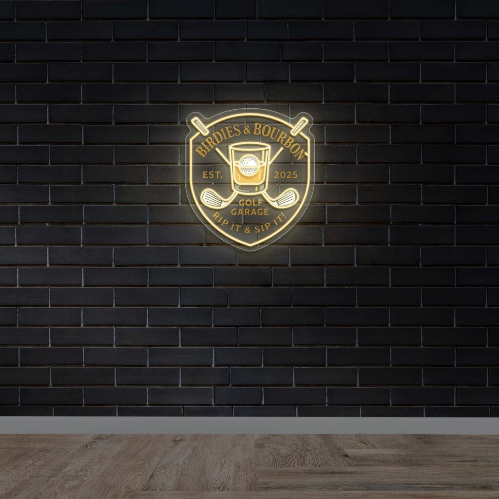 Birdies & Bourbon Golf Garage - Premium Neon Artwork