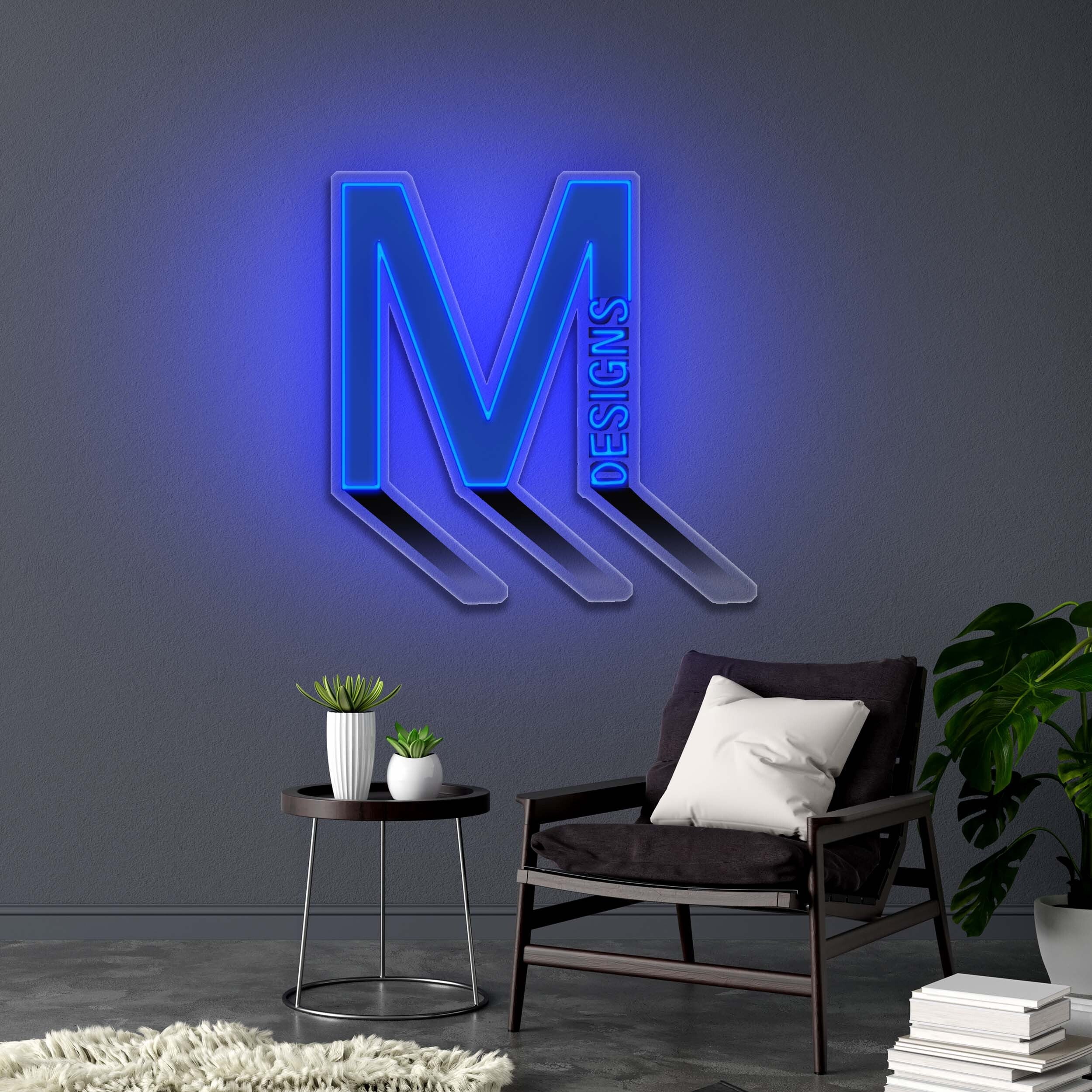M Designs with shadow - Premium Neon Artwork
